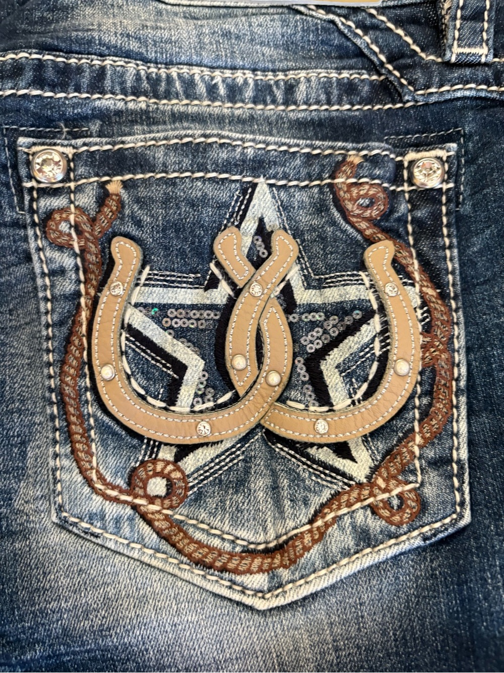 Miss Me Dark Blue Denim Mid-Rise Boot Jeans with Embroidered Pocket Detail - Picture 2 of 7